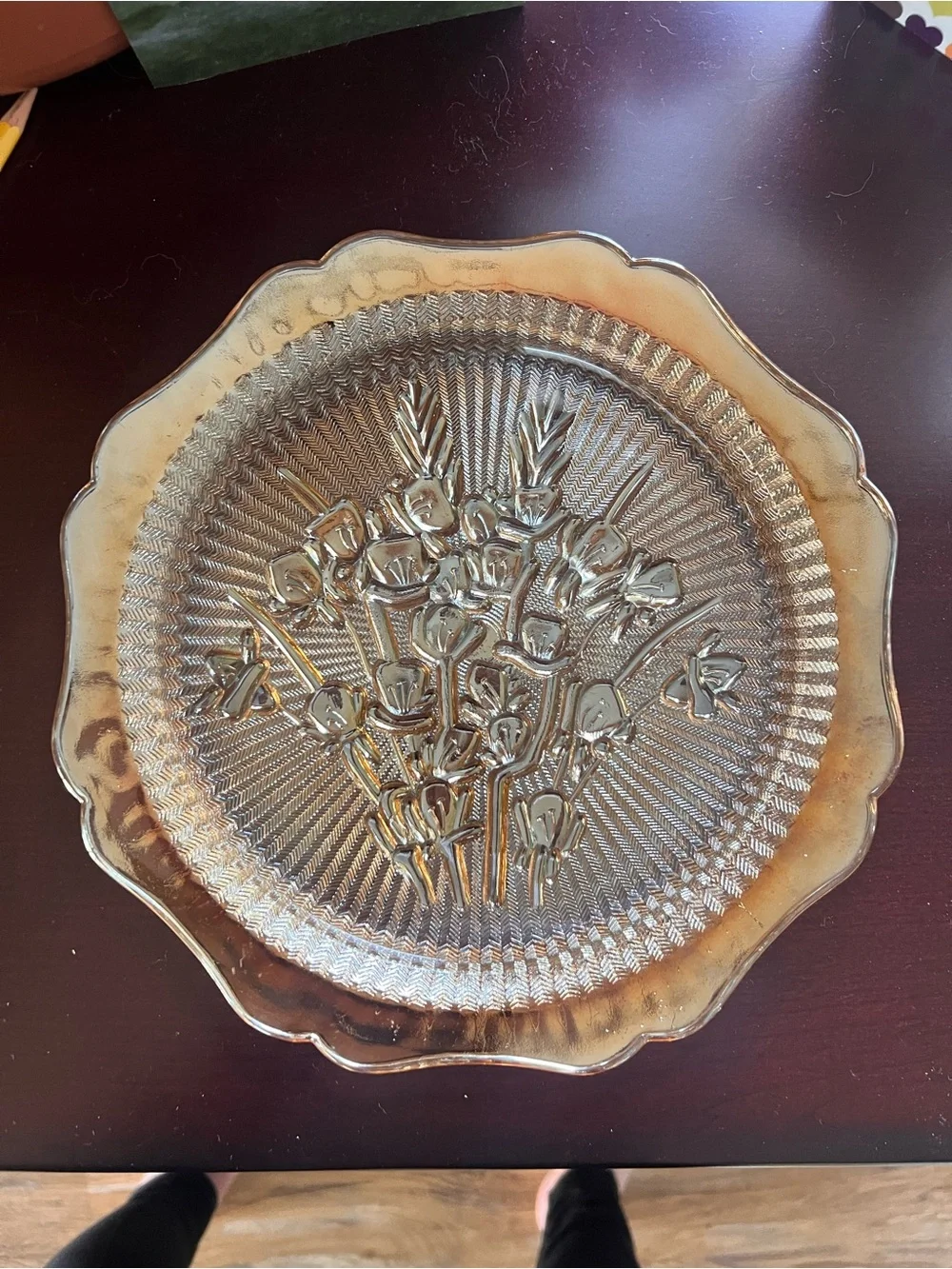 Vintage Jeannette Iris & Herringbone Carnival Glass Plate ✨